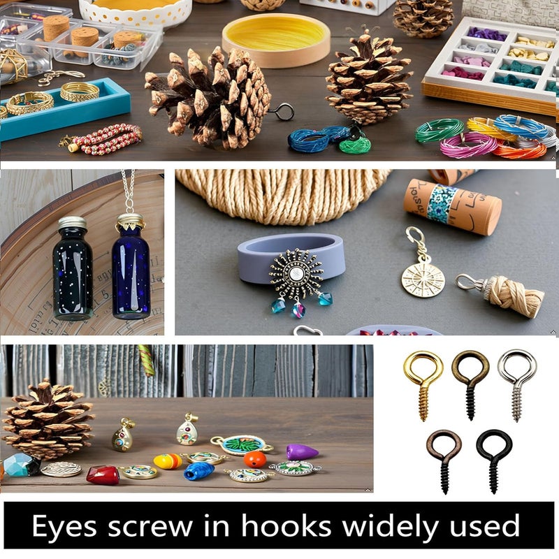 IDEALSV Small Screw Eyes Pin Hooks, 750 Pcs 0.55 Inch Screw in Hook for Jewelry, Cork Bottles,Resin, Bead, 7mm*14mm Small Eye Rings Eyelet Hook for Craft 5 Colors - Image 2